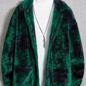 Manfinity Men 1pc Zip Up Dual Pocket Geo Pattern Teddy Jacket